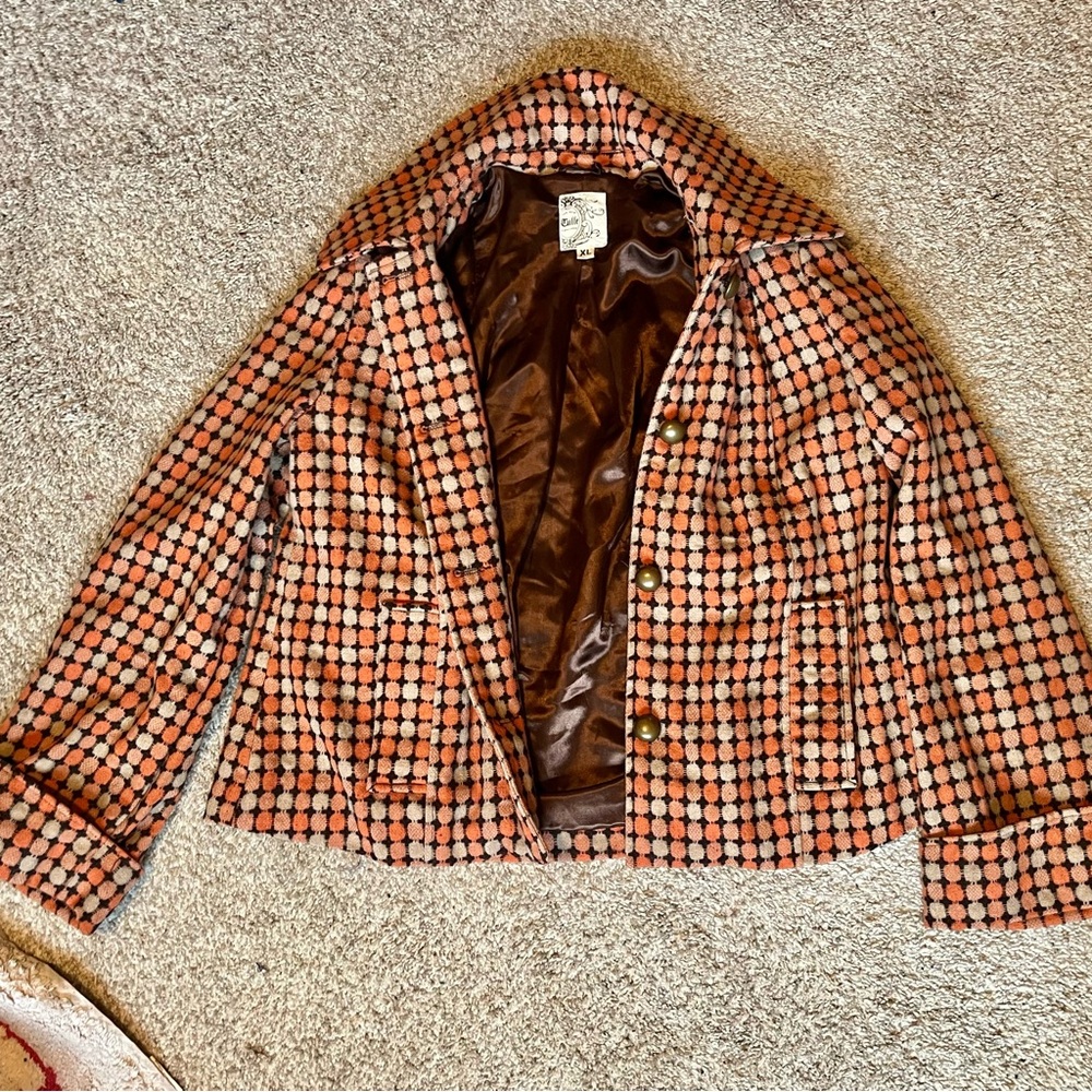 Orange and white checkered jacket with a satin lining